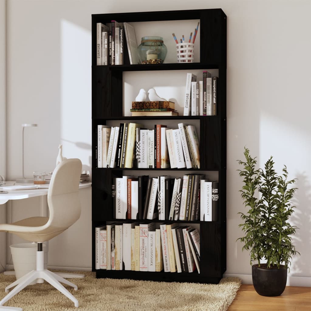 Boekenkast/kamerscherm 80x25x163,5 cm massief grenenhout zwart is nu te koop bij PeponiXL, paradijselijk wonen!