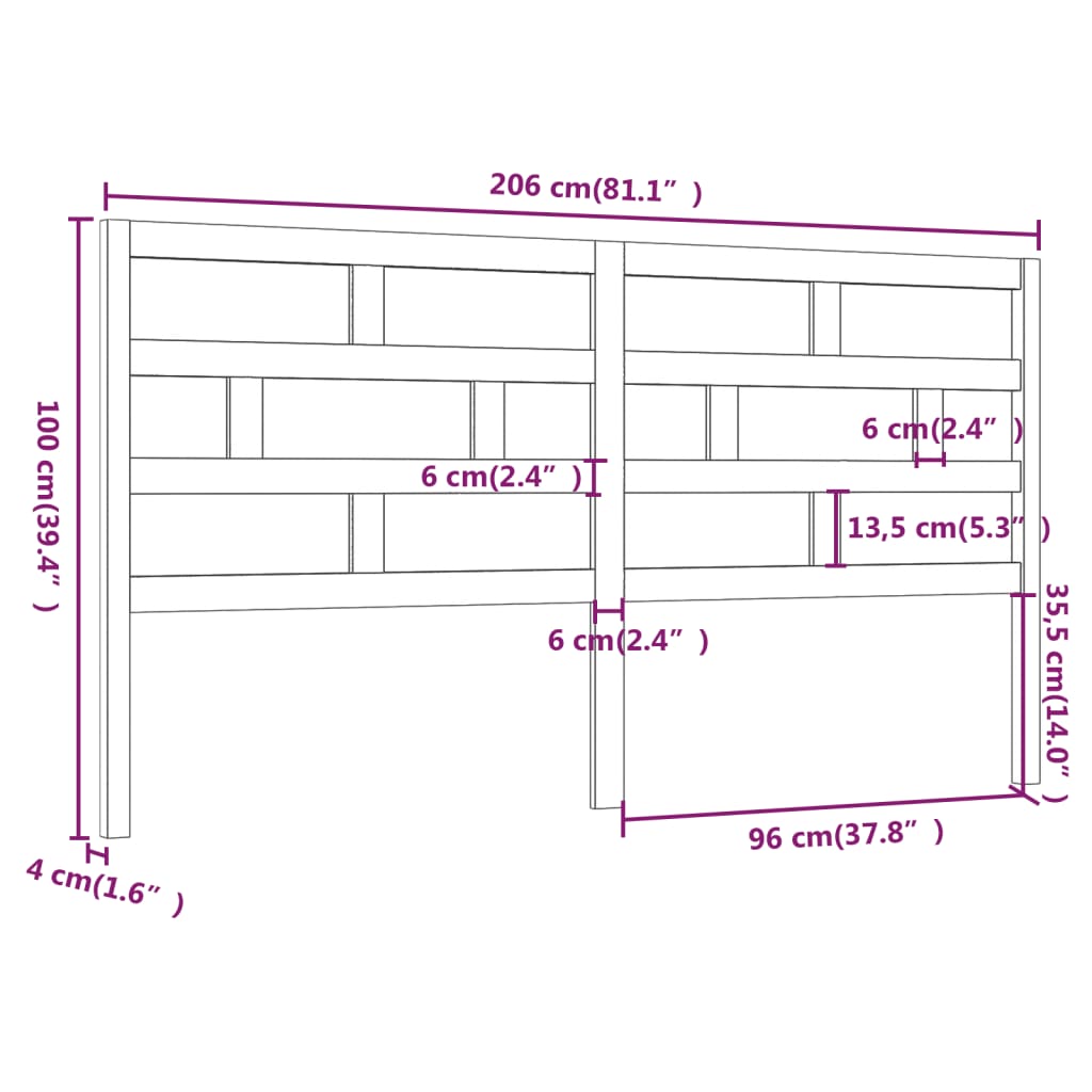 Hoofdbord 206x4x100 cm massief grenenhout wit is nu te koop bij PeponiXL, paradijselijk wonen!