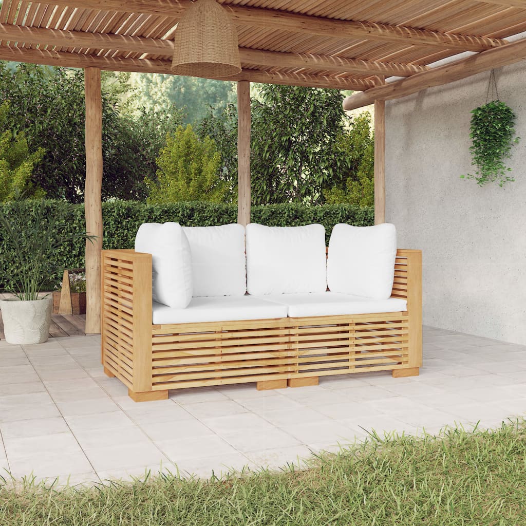 Tuinhoekbanken 2 st met kussens massief teakhout is nu te koop bij PeponiXL, paradijselijk wonen!