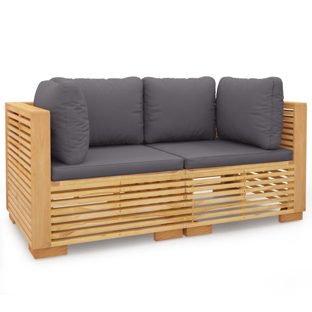 Tuinhoekbanken 2 st met kussens massief teakhout is nu te koop bij PeponiXL, paradijselijk wonen!