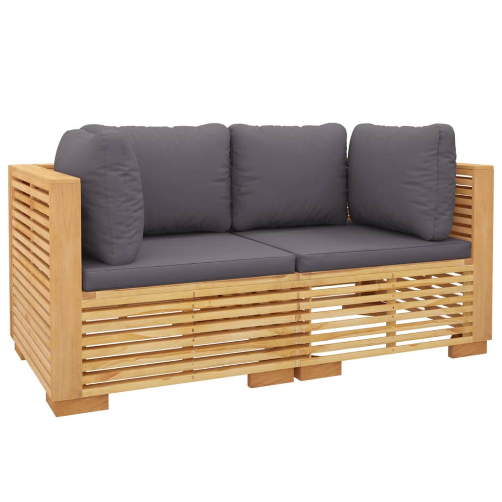 Tuinhoekbanken 2 st met kussens massief teakhout is nu te koop bij PeponiXL, paradijselijk wonen!