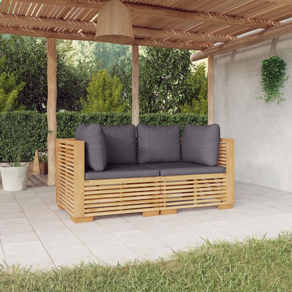 Tuinhoekbanken 2 st met kussens massief teakhout is nu te koop bij PeponiXL, paradijselijk wonen!