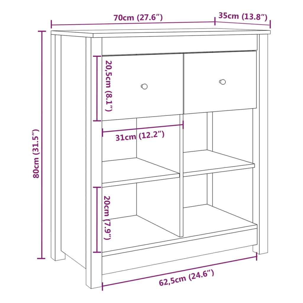 Dressoir 70x35x80 cm massief grenenhout honingbruin is nu te koop bij PeponiXL, paradijselijk wonen!