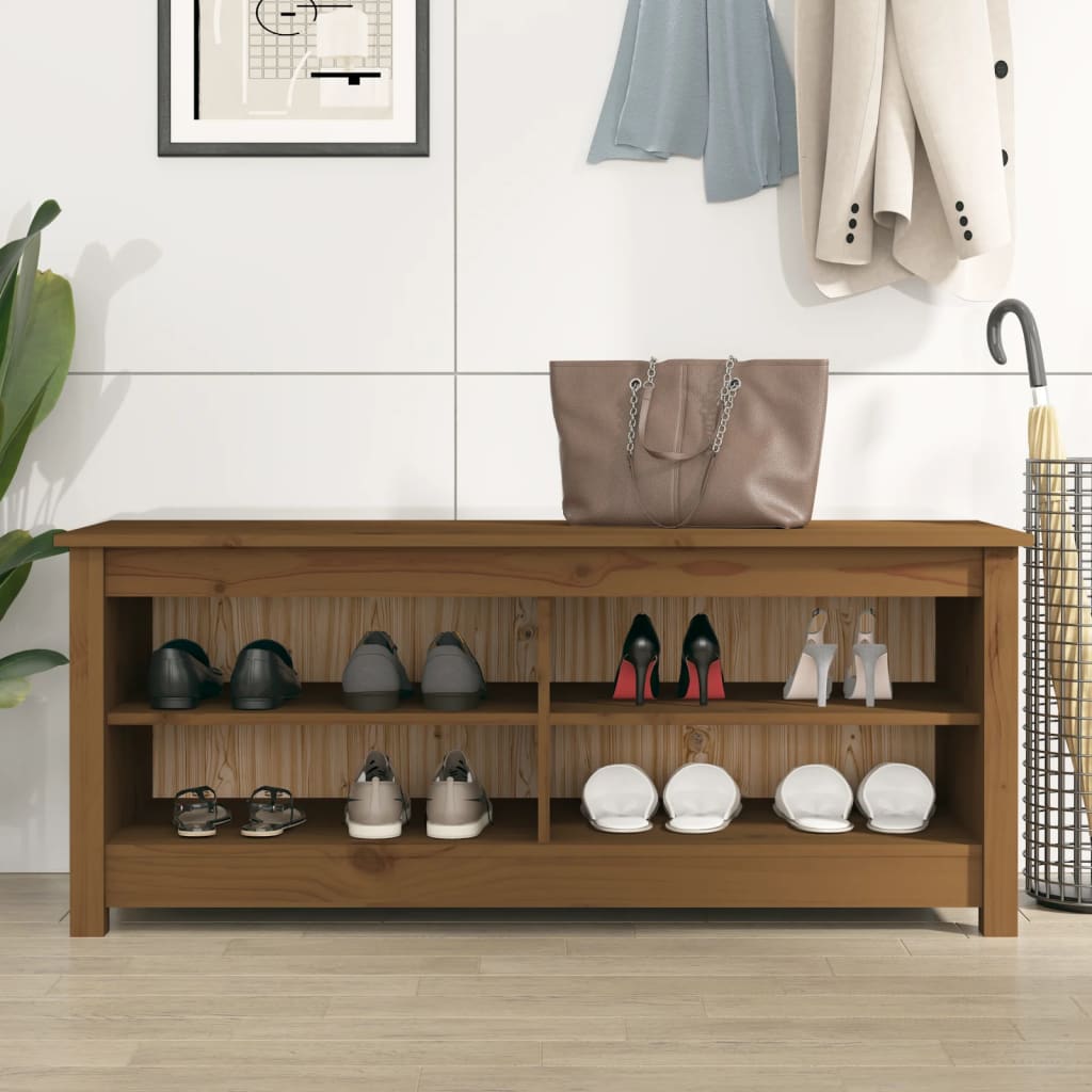 Schoenenbank 110x38x45,5 cm massief grenenhout honingbruin is nu te koop bij PeponiXL, paradijselijk wonen!