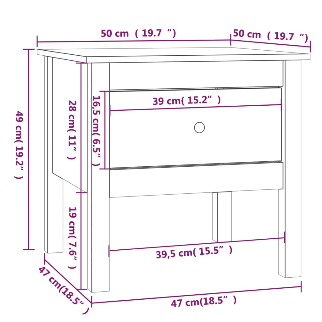 Bijzettafel 50x50x49 cm massief grenenhout zwart is nu te koop bij PeponiXL, paradijselijk wonen!