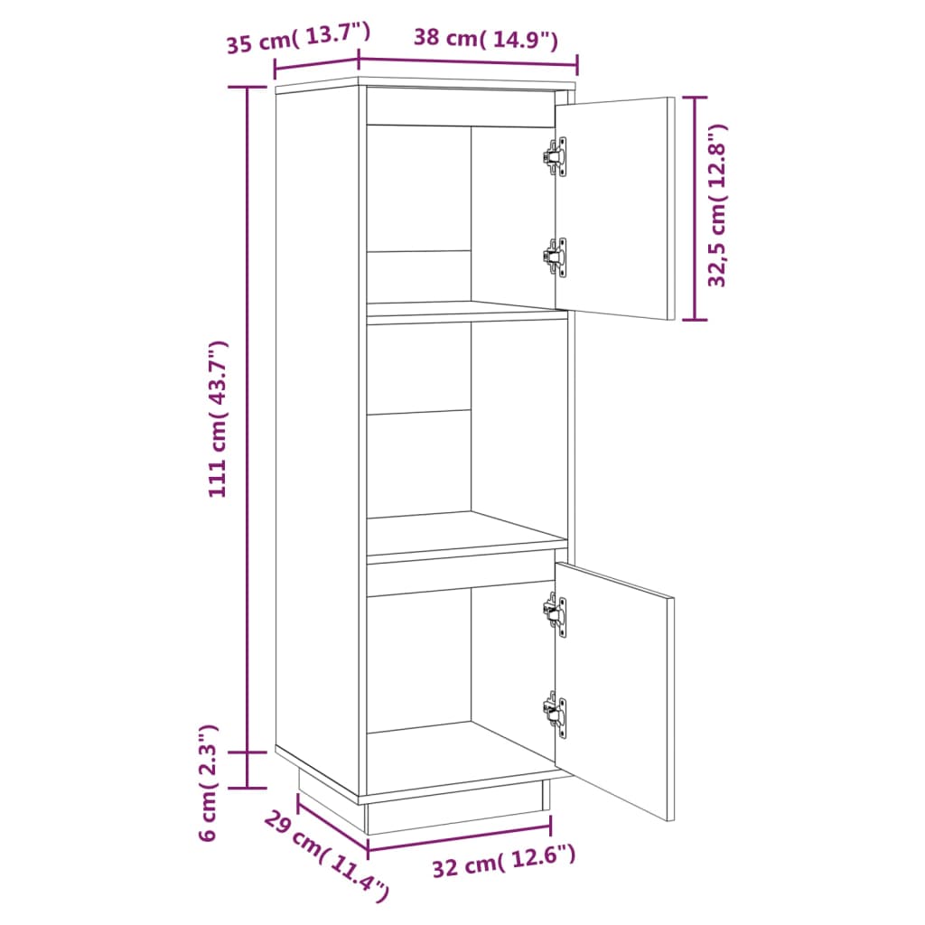 Hoge kast 38x35x117 cm massief grenenhout honingbruin is nu te koop bij PeponiXL, paradijselijk wonen!