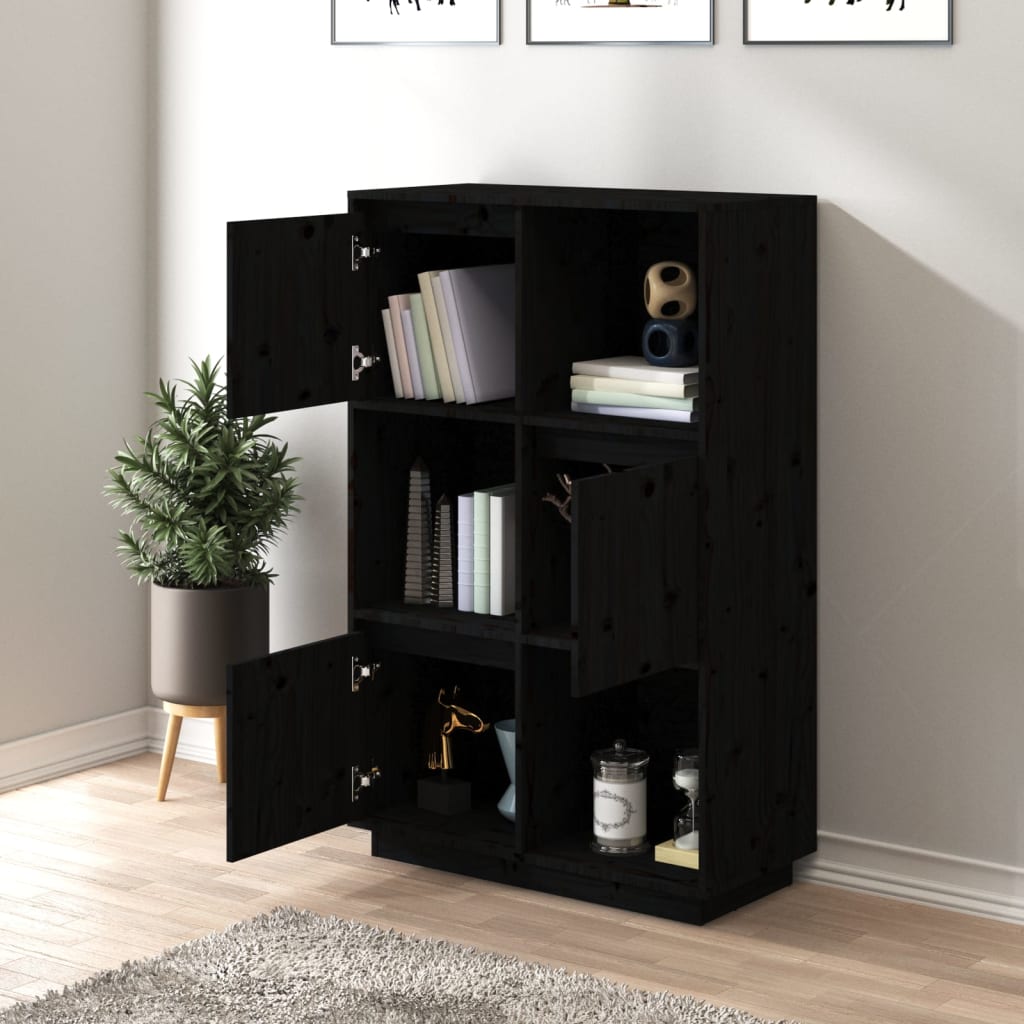 Hoge kast 74x35x117 cm massief grenenhout zwart is nu te koop bij PeponiXL, paradijselijk wonen!