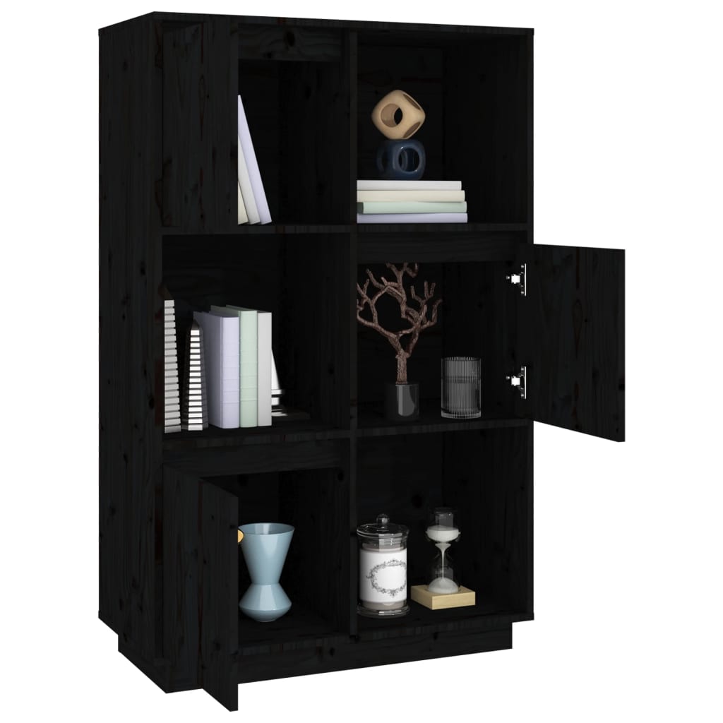 Hoge kast 74x35x117 cm massief grenenhout zwart is nu te koop bij PeponiXL, paradijselijk wonen!