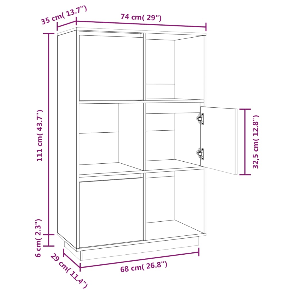 Hoge kast 74x35x117 cm massief grenenhout zwart is nu te koop bij PeponiXL, paradijselijk wonen!