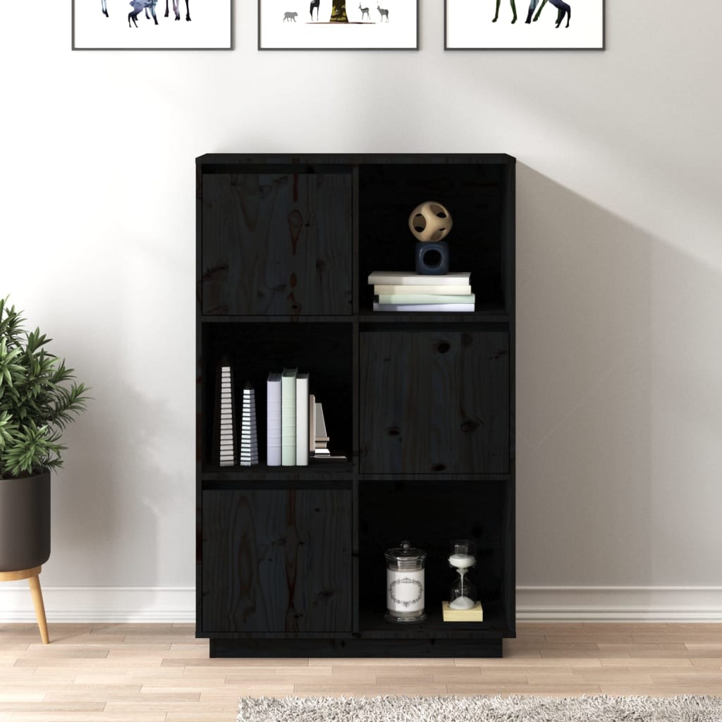 Hoge kast 74x35x117 cm massief grenenhout zwart is nu te koop bij PeponiXL, paradijselijk wonen!