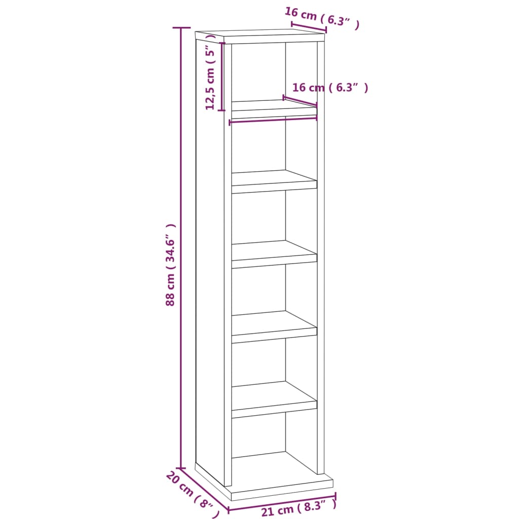 Cd-kast 21x20x88 cm bewerkt hout grijs sonoma eikenkleurig is nu te koop bij PeponiXL, paradijselijk wonen!