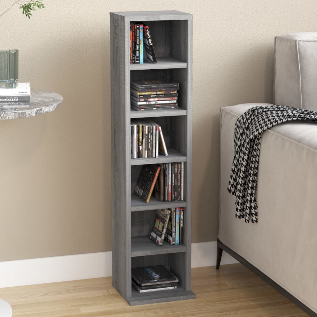 Cd-kast 21x20x88 cm bewerkt hout grijs sonoma eikenkleurig is nu te koop bij PeponiXL, paradijselijk wonen!