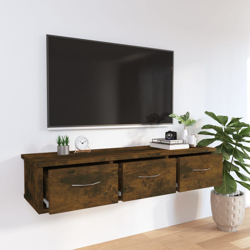 Wandkast 88x26x18,5 cm bewerkt hout gerookt eikenkleurig is nu te koop bij PeponiXL, paradijselijk wonen!