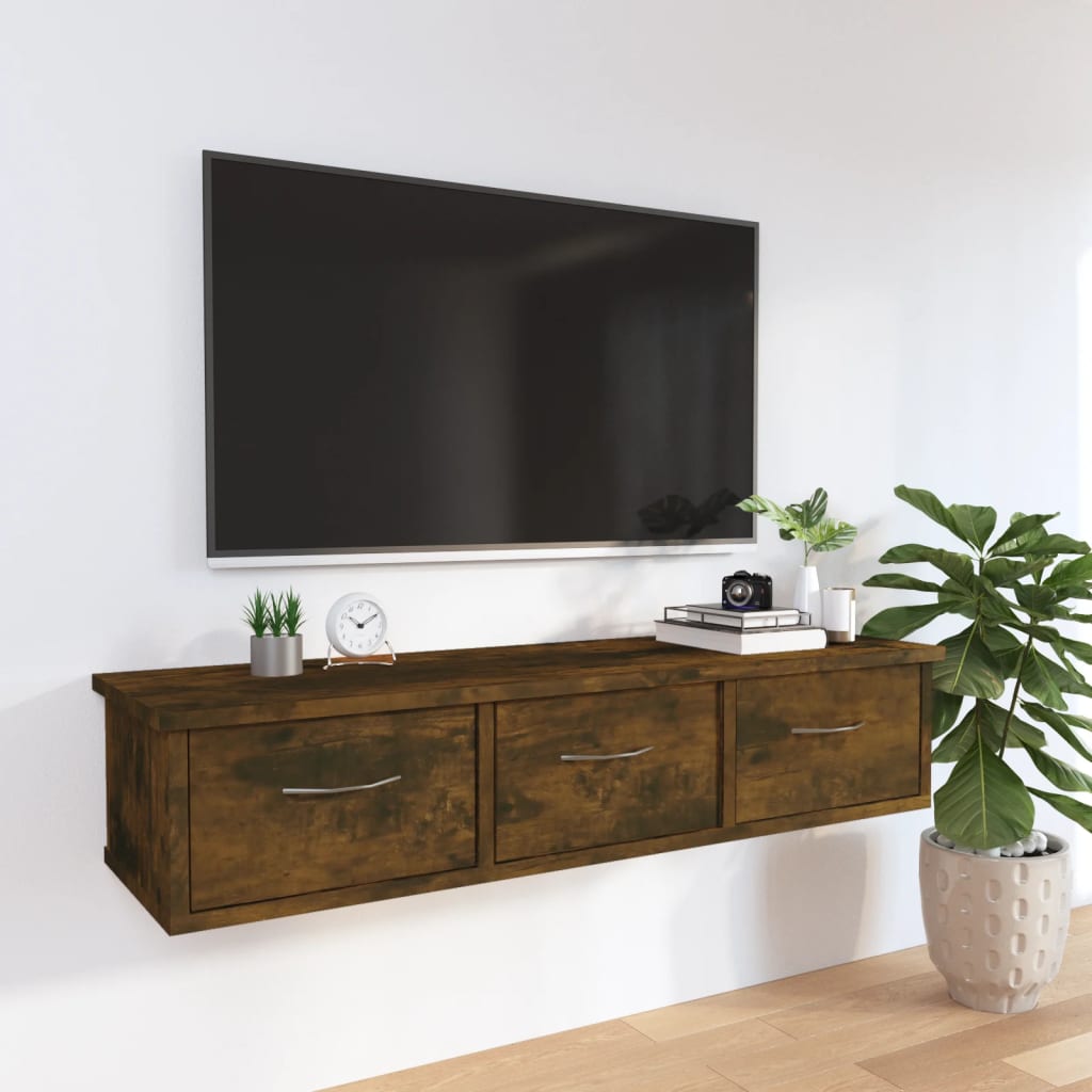 Wandkast 88x26x18,5 cm bewerkt hout gerookt eikenkleurig is nu te koop bij PeponiXL, paradijselijk wonen!