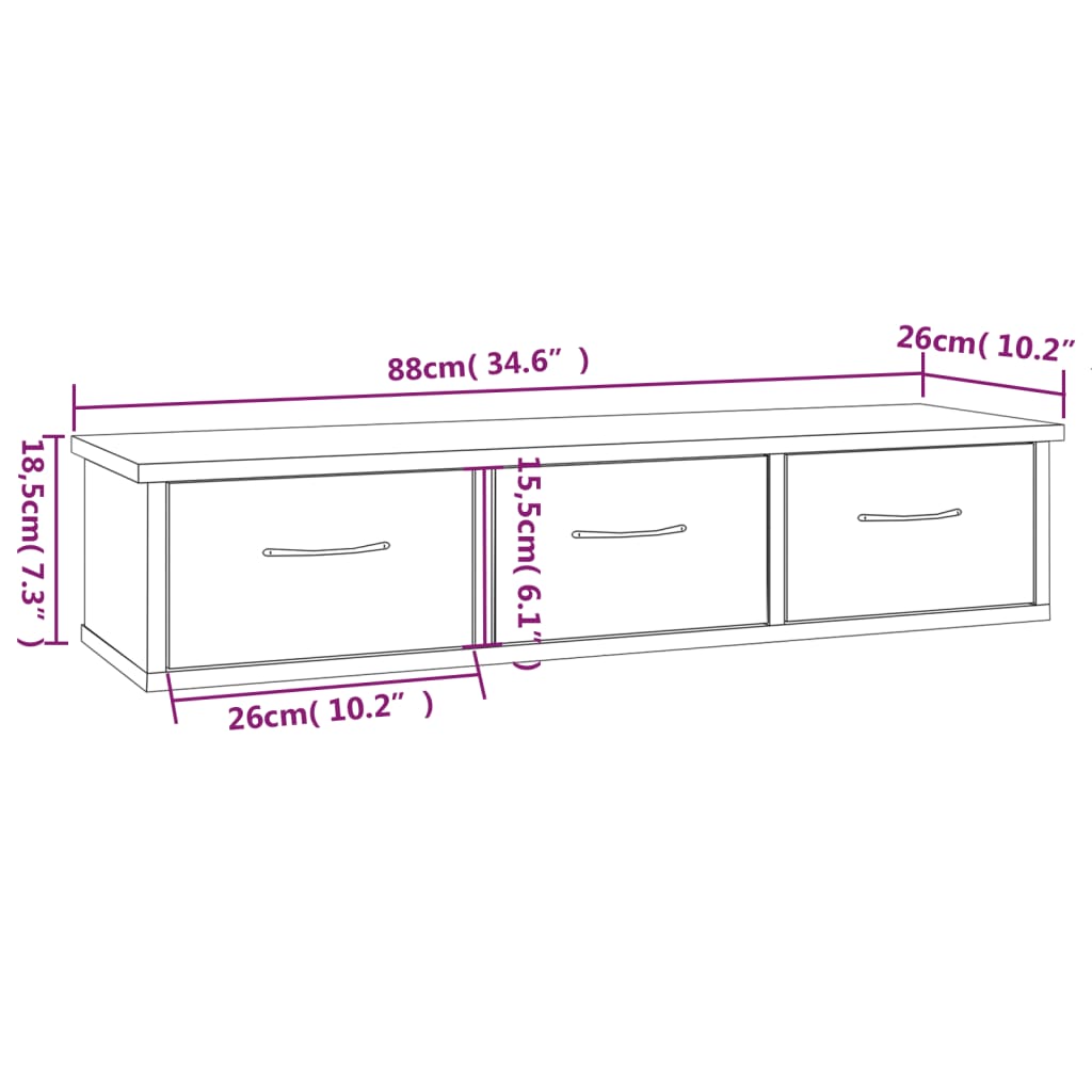 Wandkast 88x26x18,5 cm bewerkt hout grijs sonoma eikenkleurig is nu te koop bij PeponiXL, paradijselijk wonen!