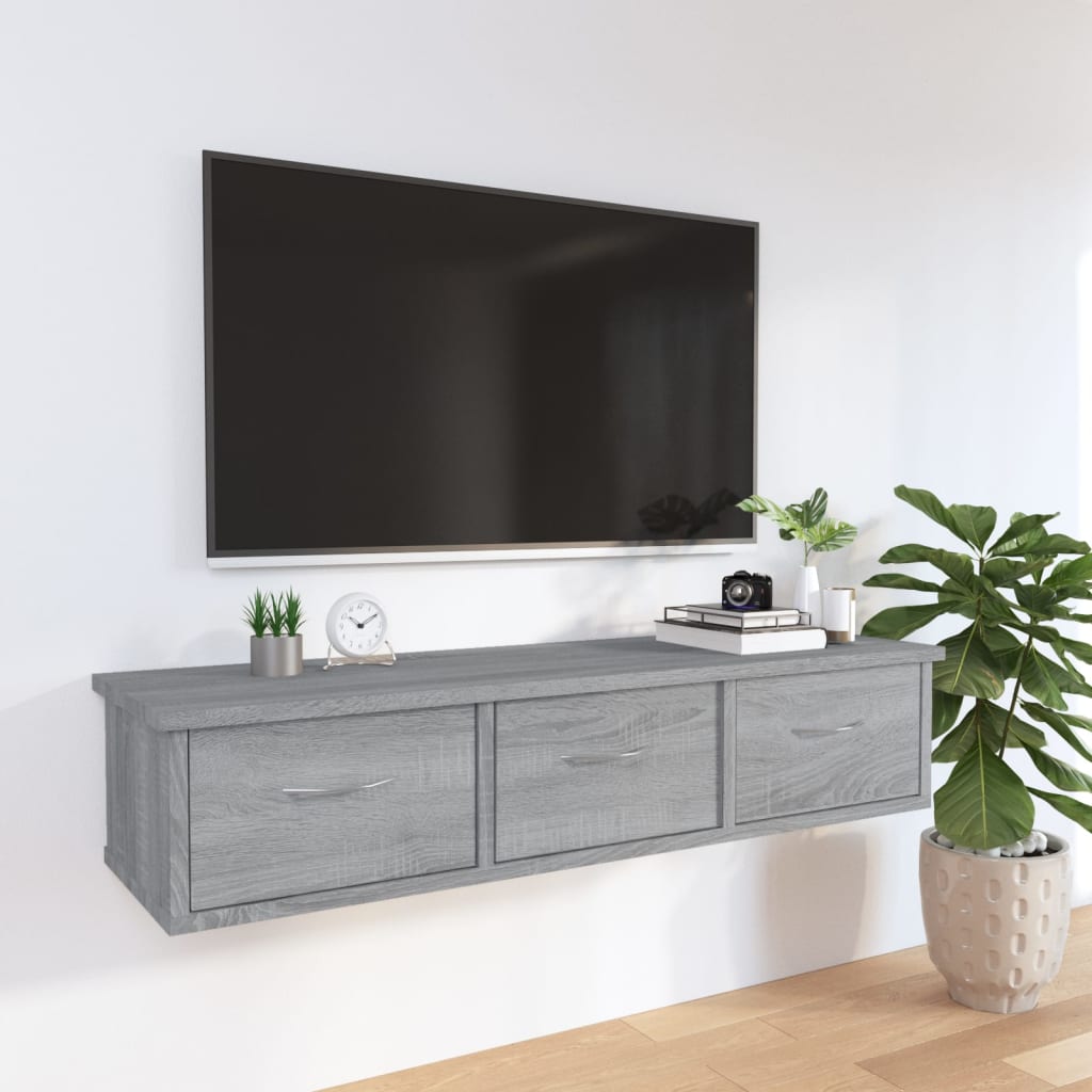 Wandkast 88x26x18,5 cm bewerkt hout grijs sonoma eikenkleurig is nu te koop bij PeponiXL, paradijselijk wonen!