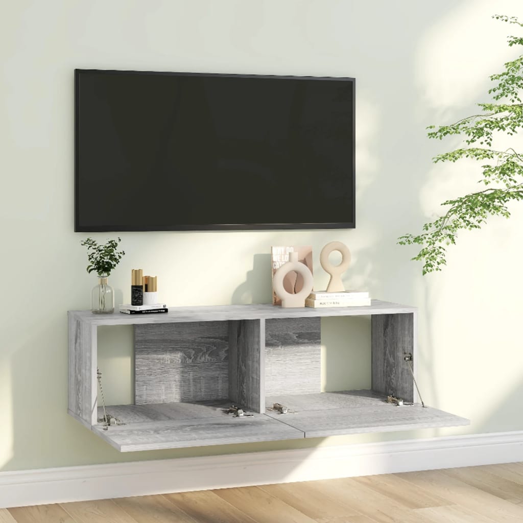 Tv-wandmeubel 100x30x30 cm bewerkt hout grijs sonoma eikenkleur is nu te koop bij PeponiXL, paradijselijk wonen!