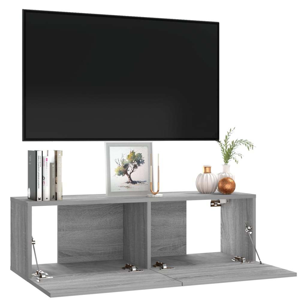 Tv-wandmeubel 100x30x30 cm bewerkt hout grijs sonoma eikenkleur is nu te koop bij PeponiXL, paradijselijk wonen!