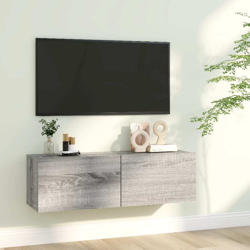 Tv-wandmeubel 100x30x30 cm bewerkt hout grijs sonoma eikenkleur is nu te koop bij PeponiXL, paradijselijk wonen!