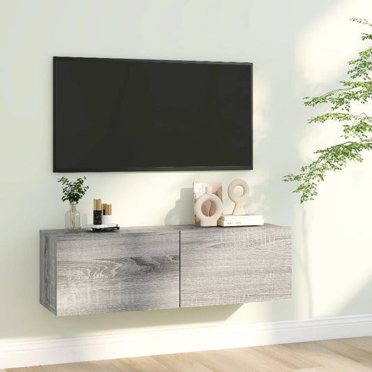 Tv-wandmeubel 100x30x30 cm bewerkt hout grijs sonoma eikenkleur is nu te koop bij PeponiXL, paradijselijk wonen!