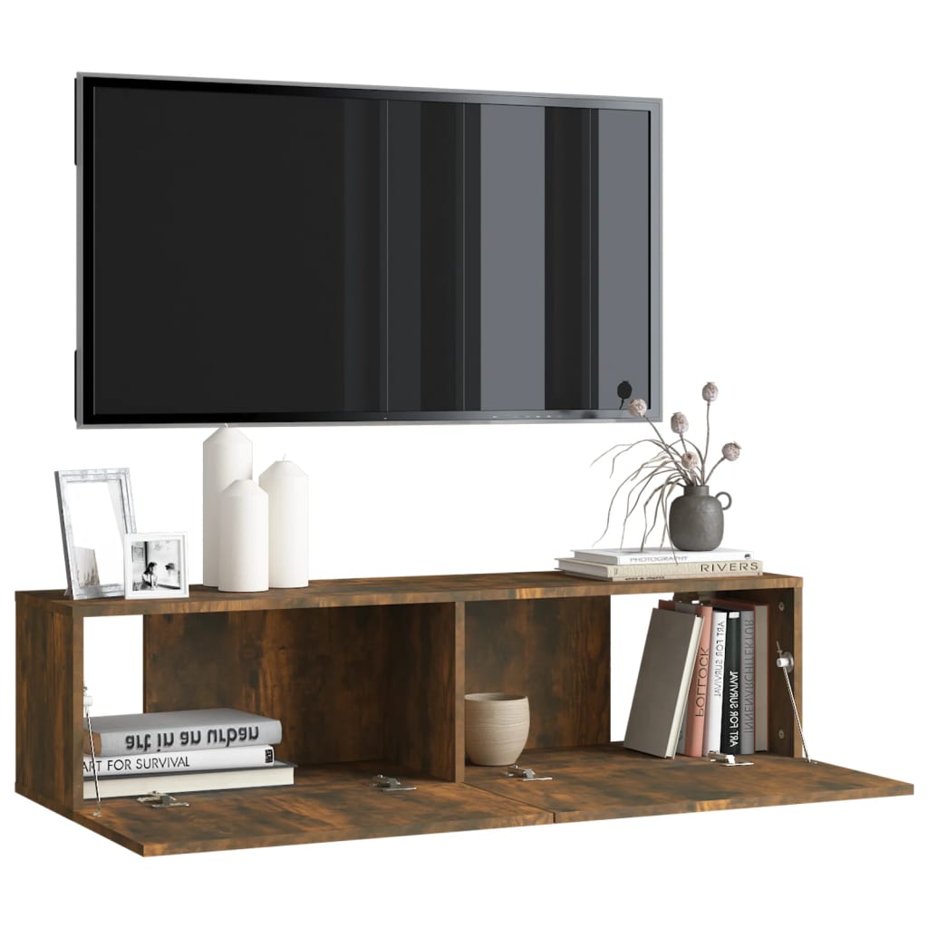 Tv-wandmeubel 120x30x30 cm bewerkt hout gerookt eikenkleurig is nu te koop bij PeponiXL, paradijselijk wonen!