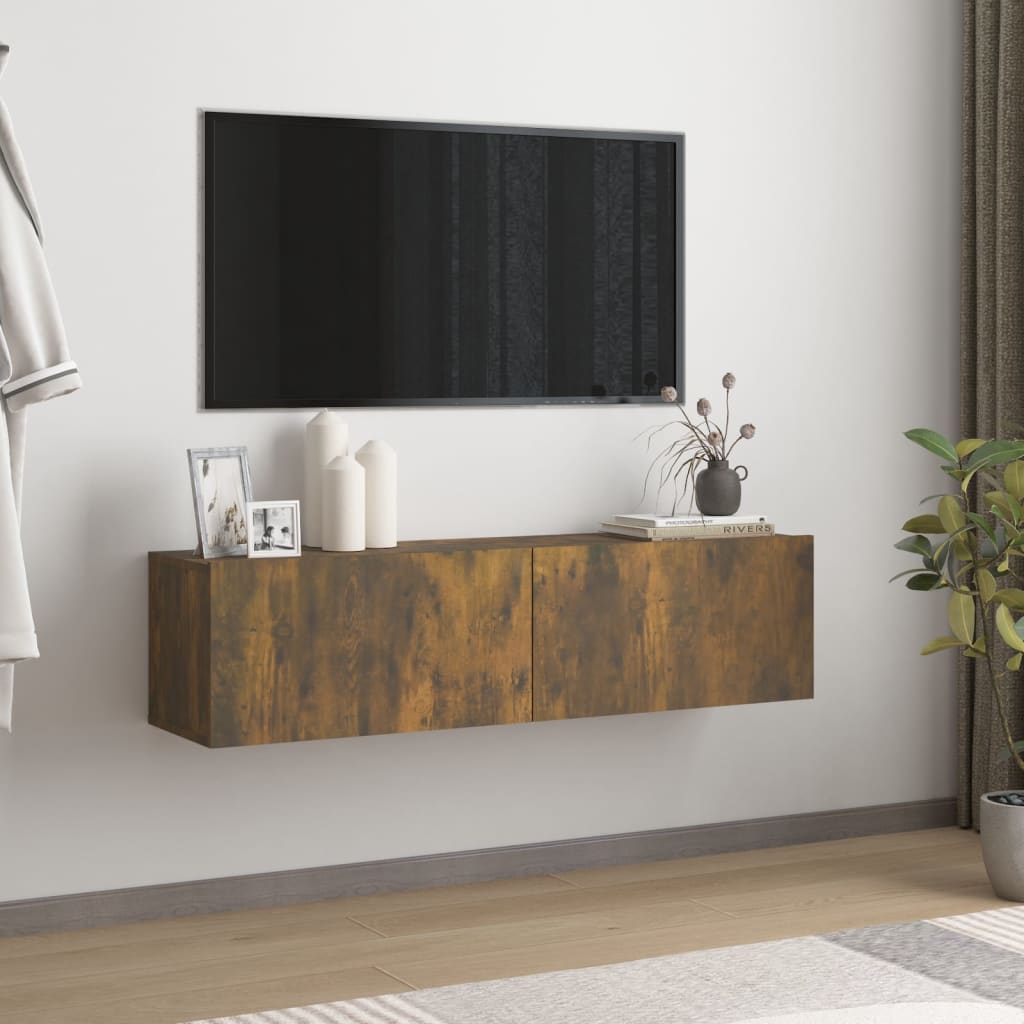 Tv-wandmeubel 120x30x30 cm bewerkt hout gerookt eikenkleurig is nu te koop bij PeponiXL, paradijselijk wonen!