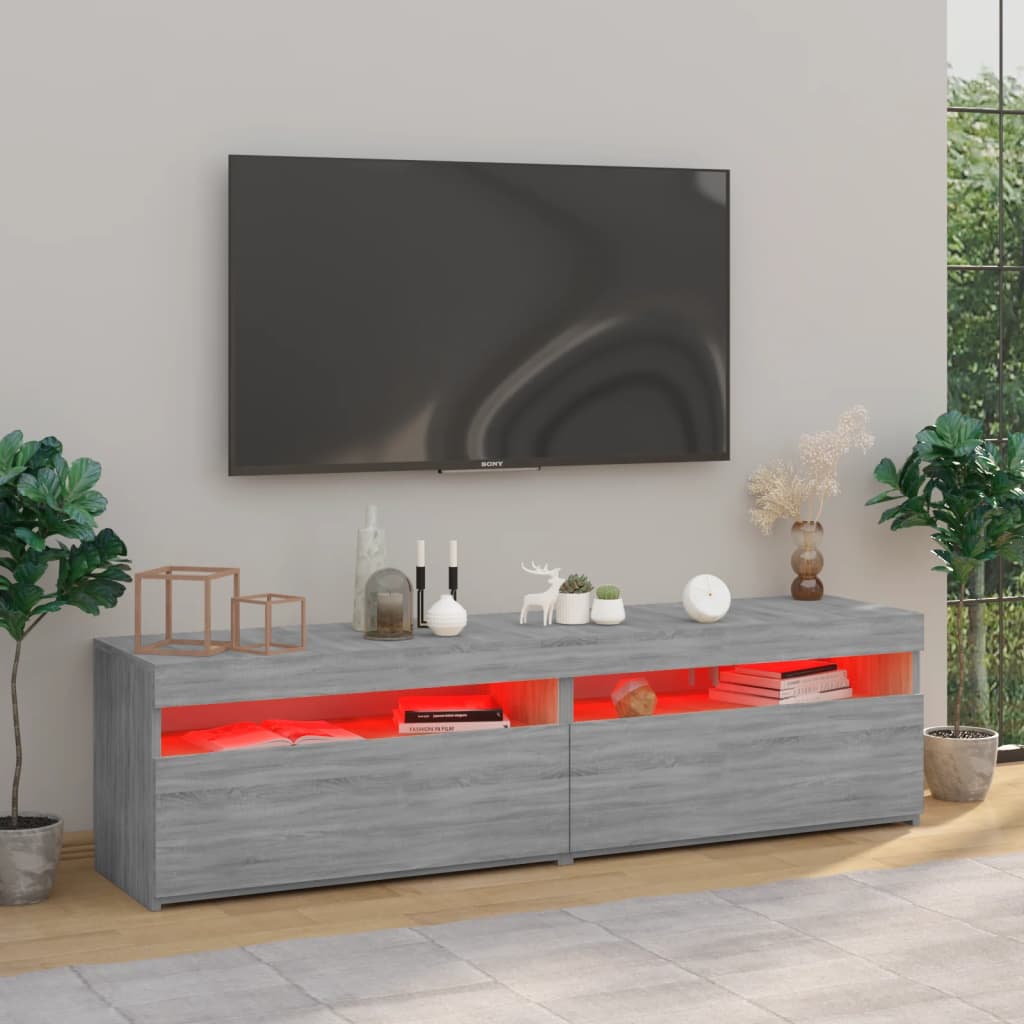 Tv-meubelen met LED-verlichting 2 st 75x35x40 cm grijs sonoma is nu te koop bij PeponiXL, paradijselijk wonen!