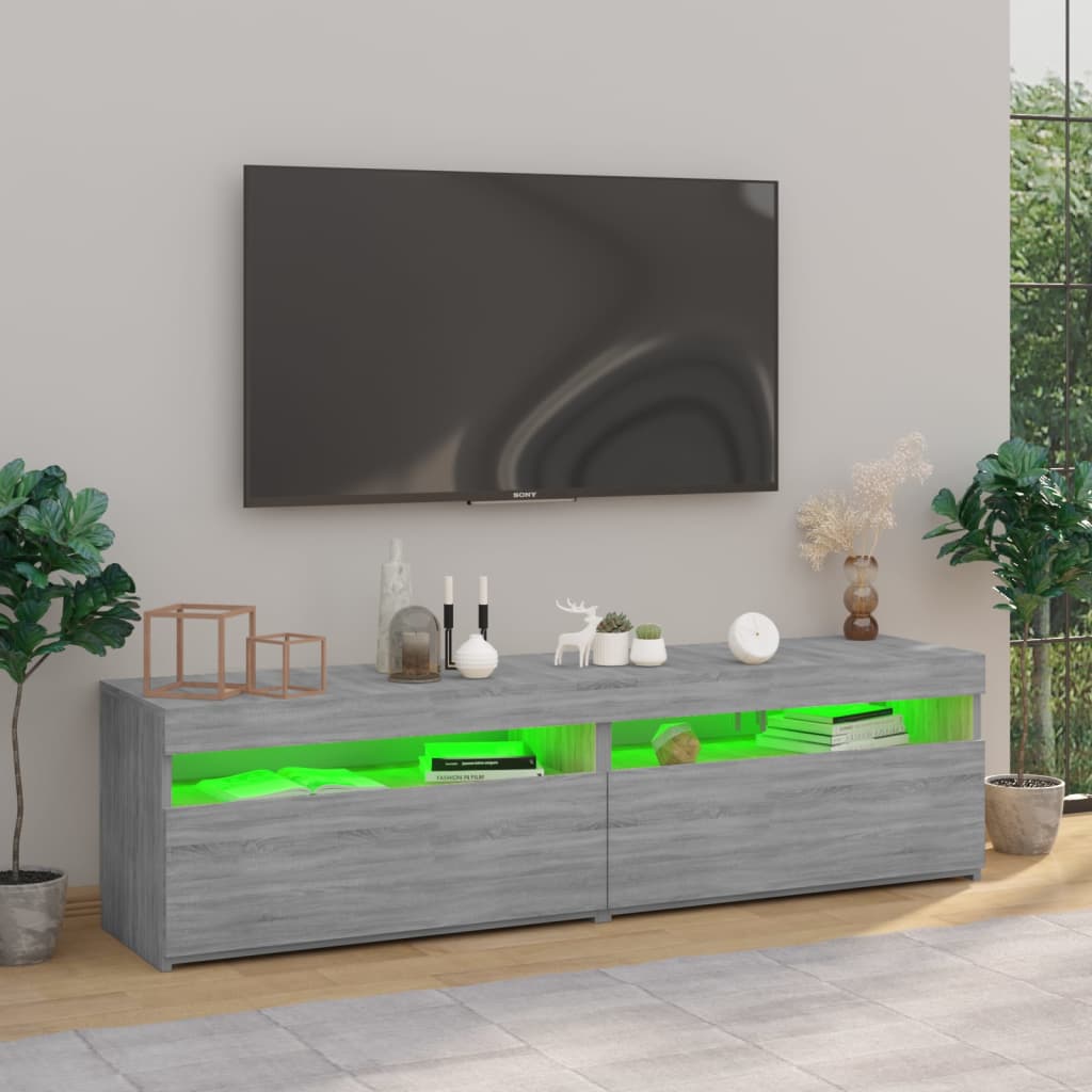 Tv-meubelen met LED-verlichting 2 st 75x35x40 cm grijs sonoma is nu te koop bij PeponiXL, paradijselijk wonen!