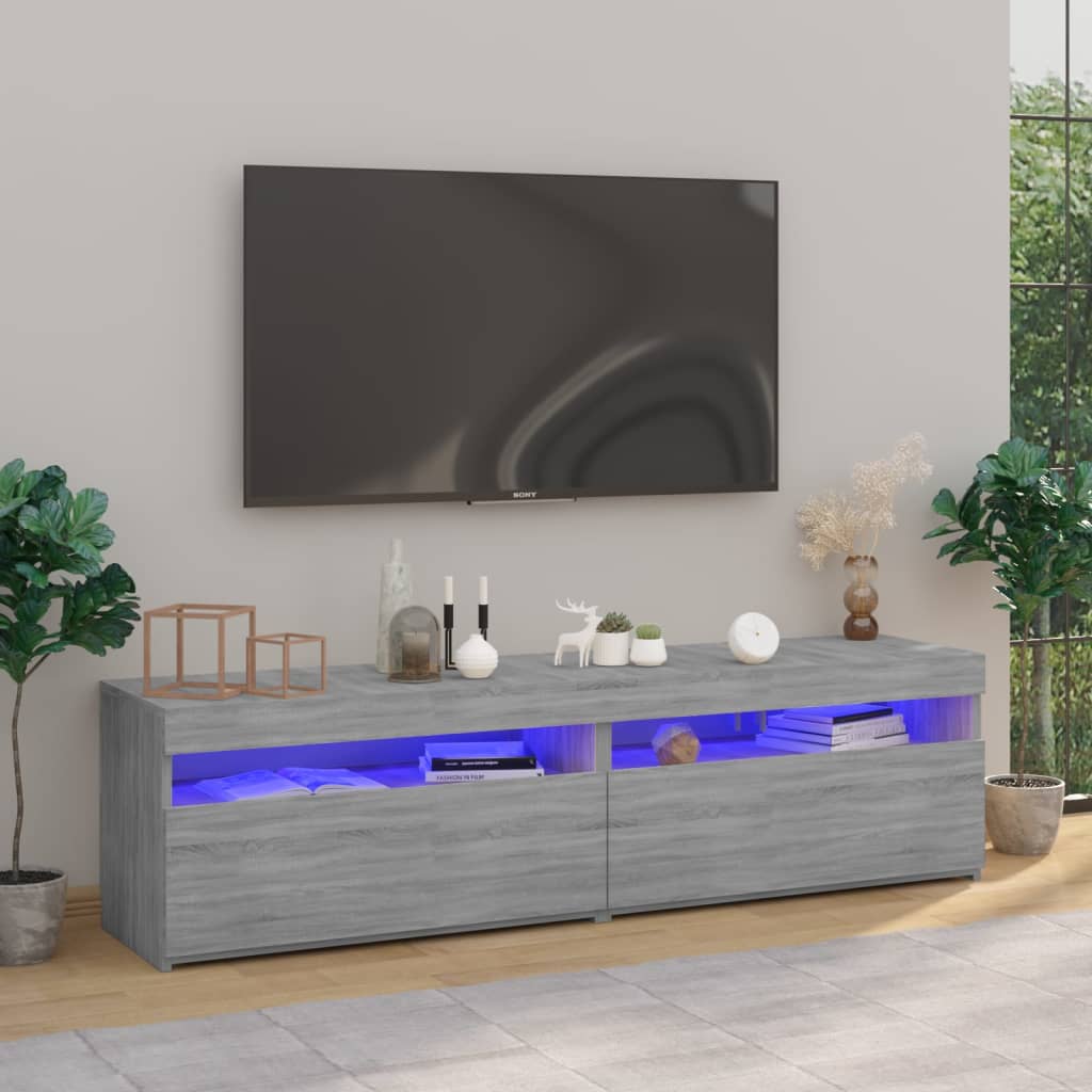 Tv-meubelen met LED-verlichting 2 st 75x35x40 cm grijs sonoma is nu te koop bij PeponiXL, paradijselijk wonen!