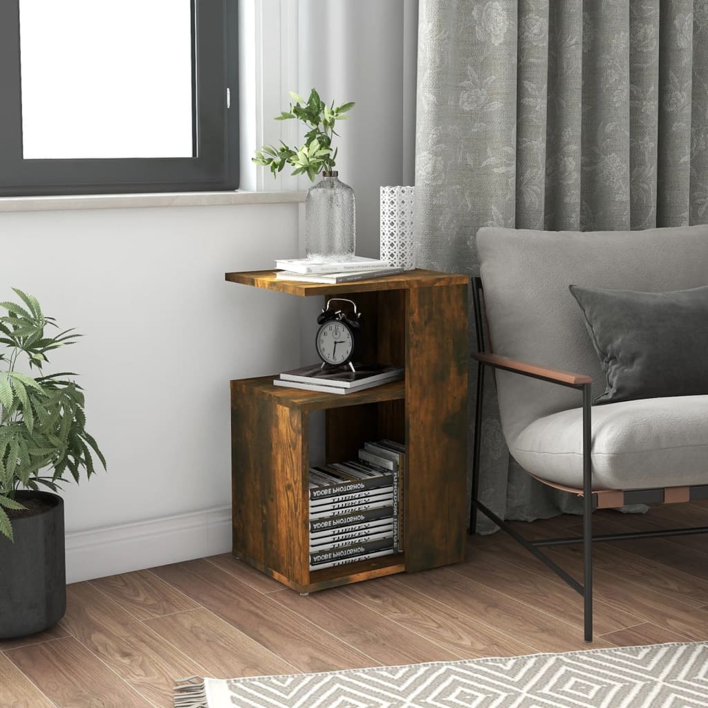 Bijzettafel 36x30x56 cm bewerkt hout gerookt eikenkleurig is nu te koop bij PeponiXL, paradijselijk wonen!