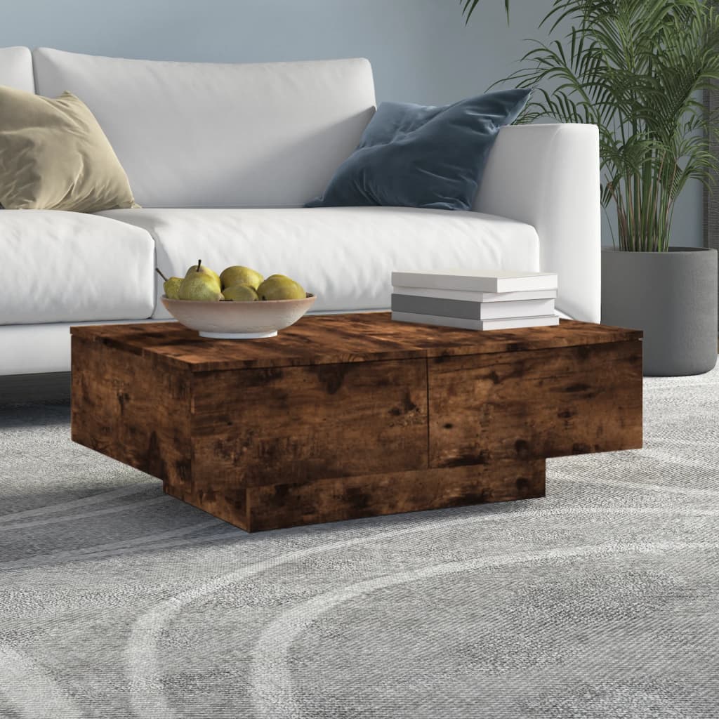 Salontafel 90x60x31 cm bewerkt hout gerookt eikenkleurig is nu te koop bij PeponiXL, paradijselijk wonen!
