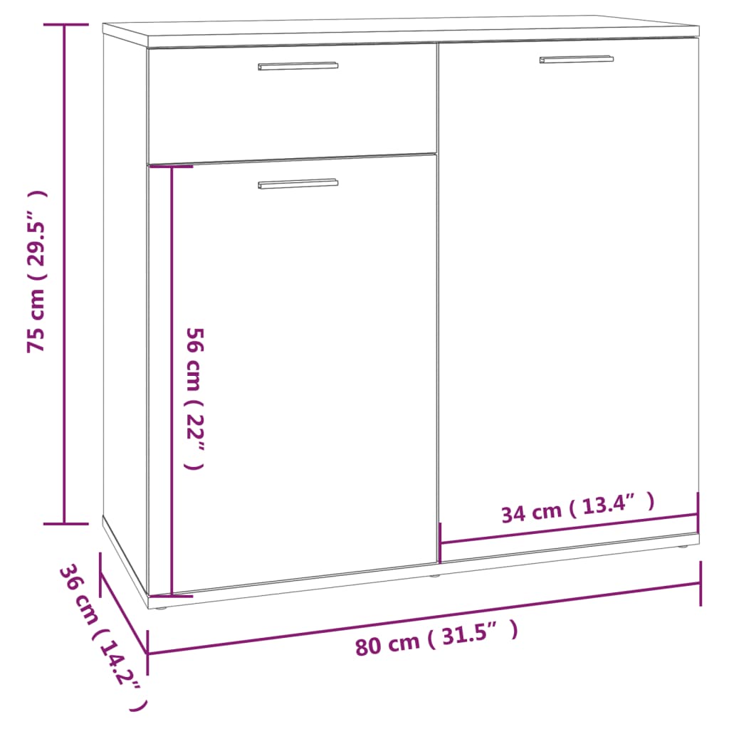 Dressoir 80x36x75 cm bewerkt hout gerookt eikenkleurig is nu te koop bij PeponiXL, paradijselijk wonen!