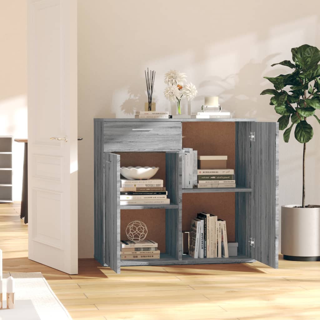 Dressoir 80x36x75 cm bewerkt hout grijs sonoma eikenkleurig is nu te koop bij PeponiXL, paradijselijk wonen!