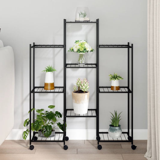 Bloemenstandaard met wielen 83x25x103,5 cm ijzer zwart is nu te koop bij PeponiXL, paradijselijk wonen!