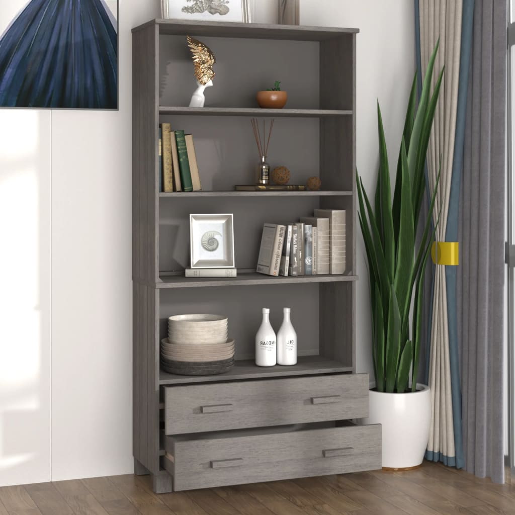Hoge kast HAMAR massief grenenhout lichtgrijs is nu te koop bij PeponiXL, paradijselijk wonen!