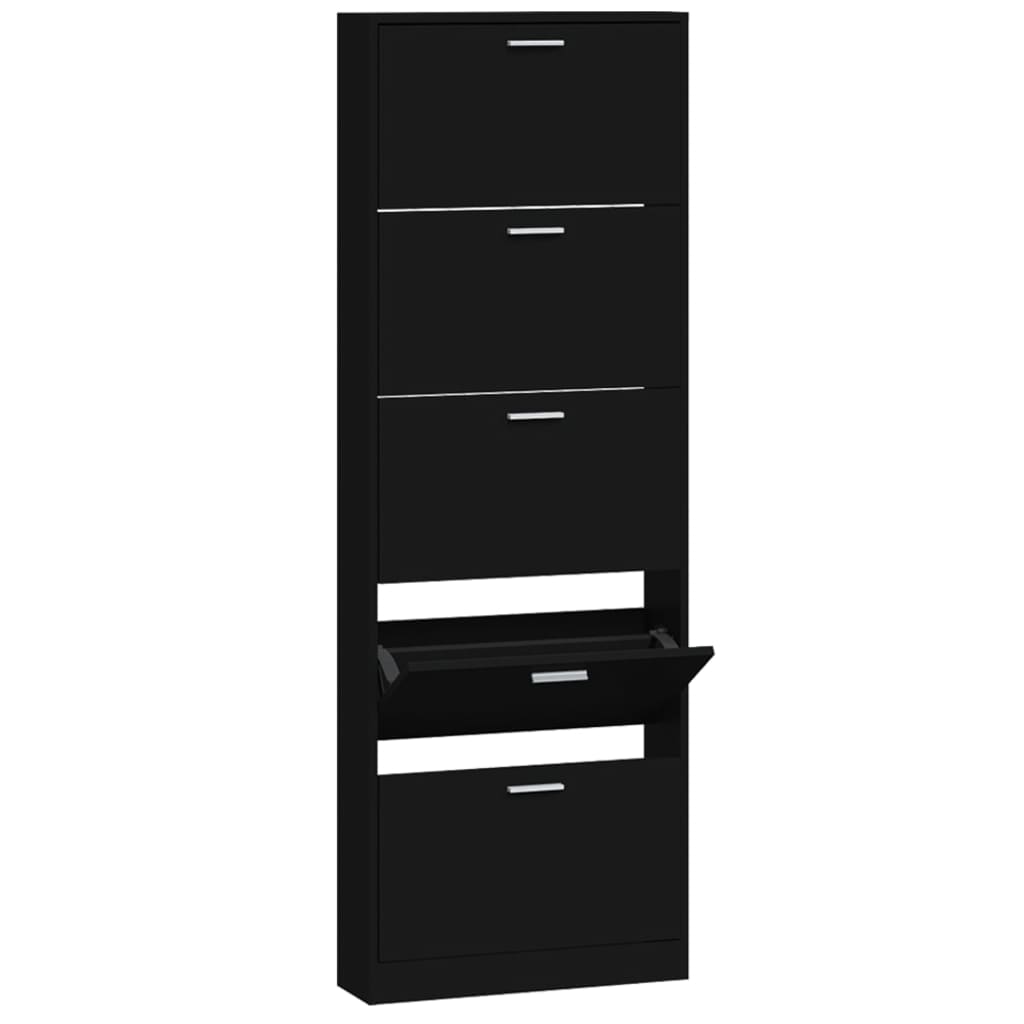 Schoenenkast 59x17x169 cm bewerkt hout zwart is nu te koop bij PeponiXL, paradijselijk wonen!