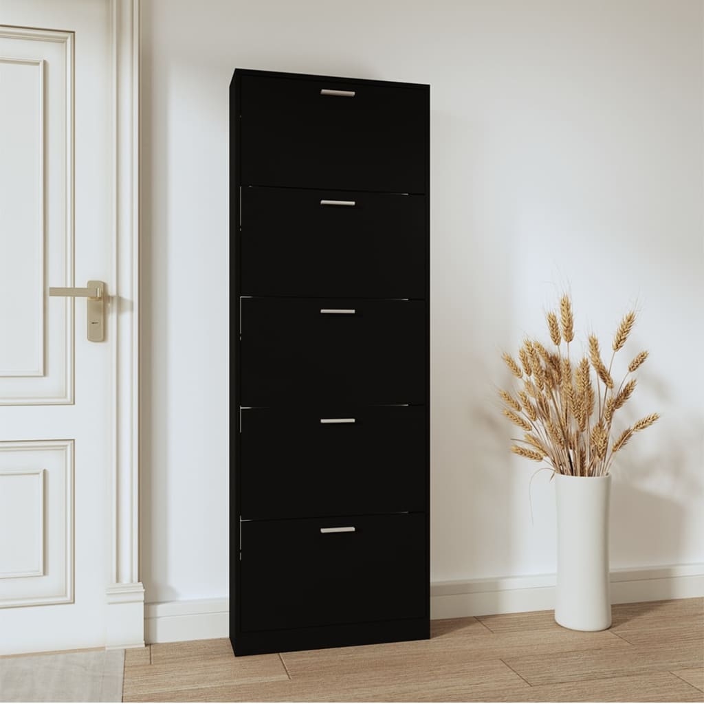 Schoenenkast 59x17x169 cm bewerkt hout zwart is nu te koop bij PeponiXL, paradijselijk wonen!