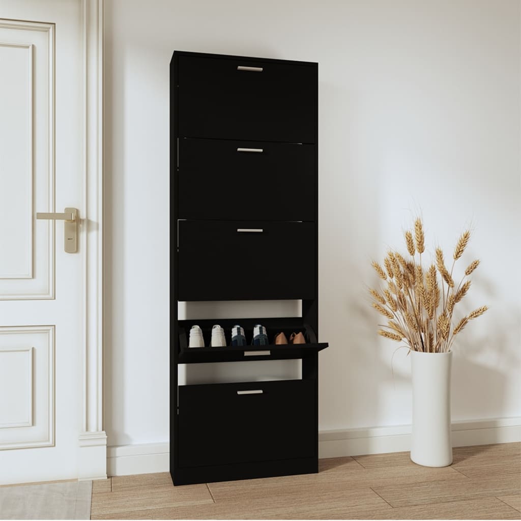 Schoenenkast 59x17x169 cm bewerkt hout zwart is nu te koop bij PeponiXL, paradijselijk wonen!