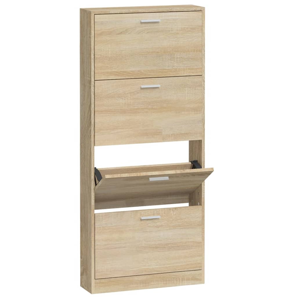 Schoenenkast 59x17x150 cm bewerkt hout eikenkleurig is nu te koop bij PeponiXL, paradijselijk wonen!