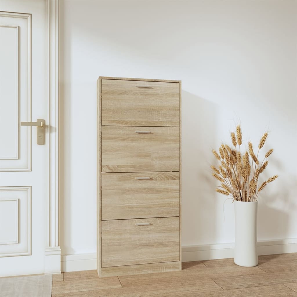 Schoenenkast 59x17x150 cm bewerkt hout eikenkleurig is nu te koop bij PeponiXL, paradijselijk wonen!