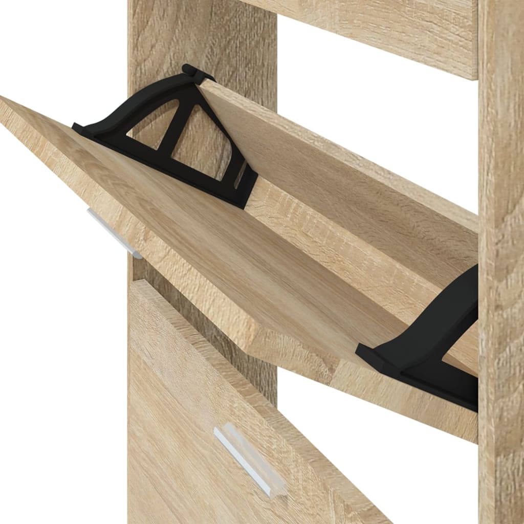 Schoenenkast 59x17x150 cm bewerkt hout eikenkleurig is nu te koop bij PeponiXL, paradijselijk wonen!