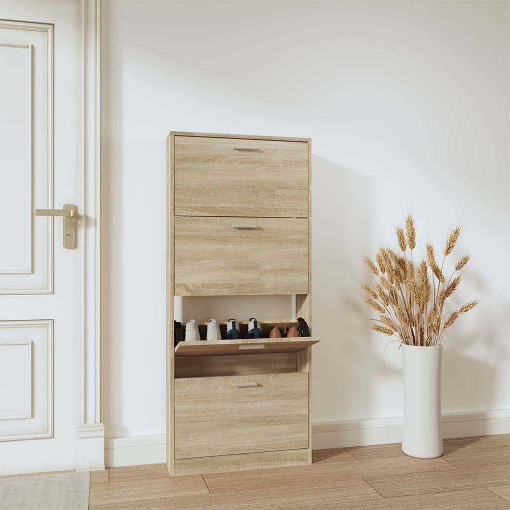Schoenenkast 59x17x150 cm bewerkt hout eikenkleurig is nu te koop bij PeponiXL, paradijselijk wonen!