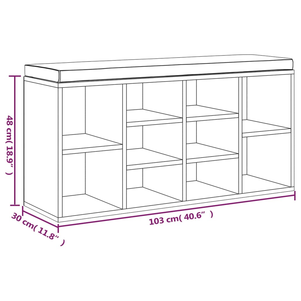 Schoenenbank 103x30x48 cm bewerkt hout grijs sonoma eikenkleur is nu te koop bij PeponiXL, paradijselijk wonen!