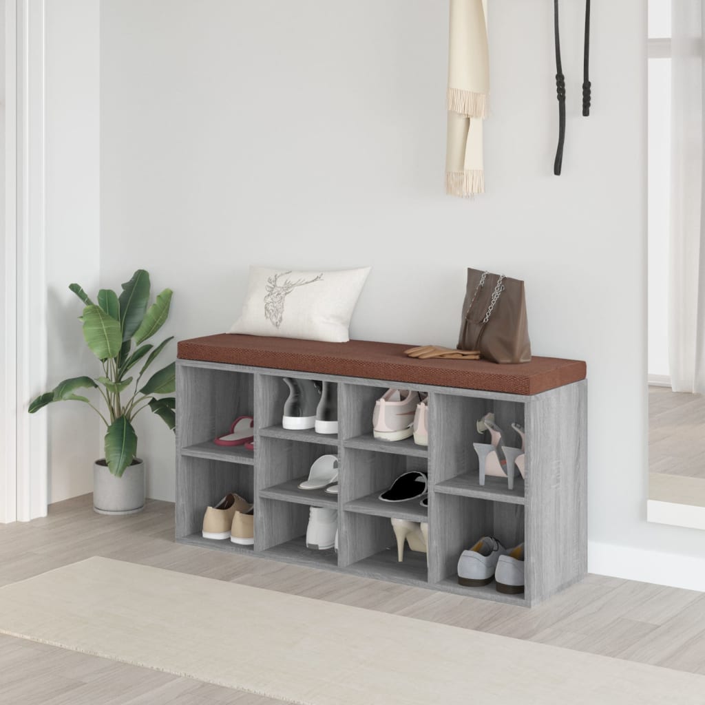 Schoenenbank 103x30x48 cm bewerkt hout grijs sonoma eikenkleur is nu te koop bij PeponiXL, paradijselijk wonen!