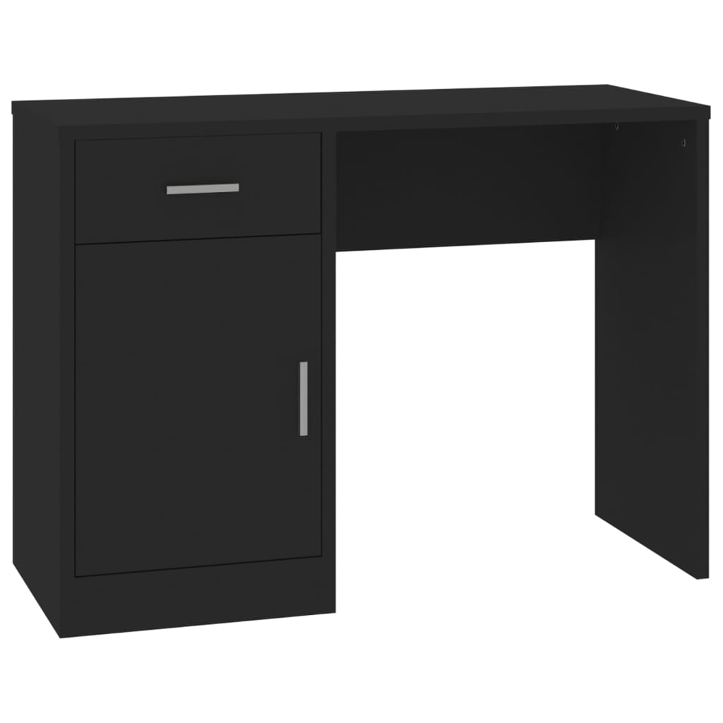 Bureau met kast en lade 100x40x73 cm bewerkt hout zwart is nu te koop bij PeponiXL, paradijselijk wonen!