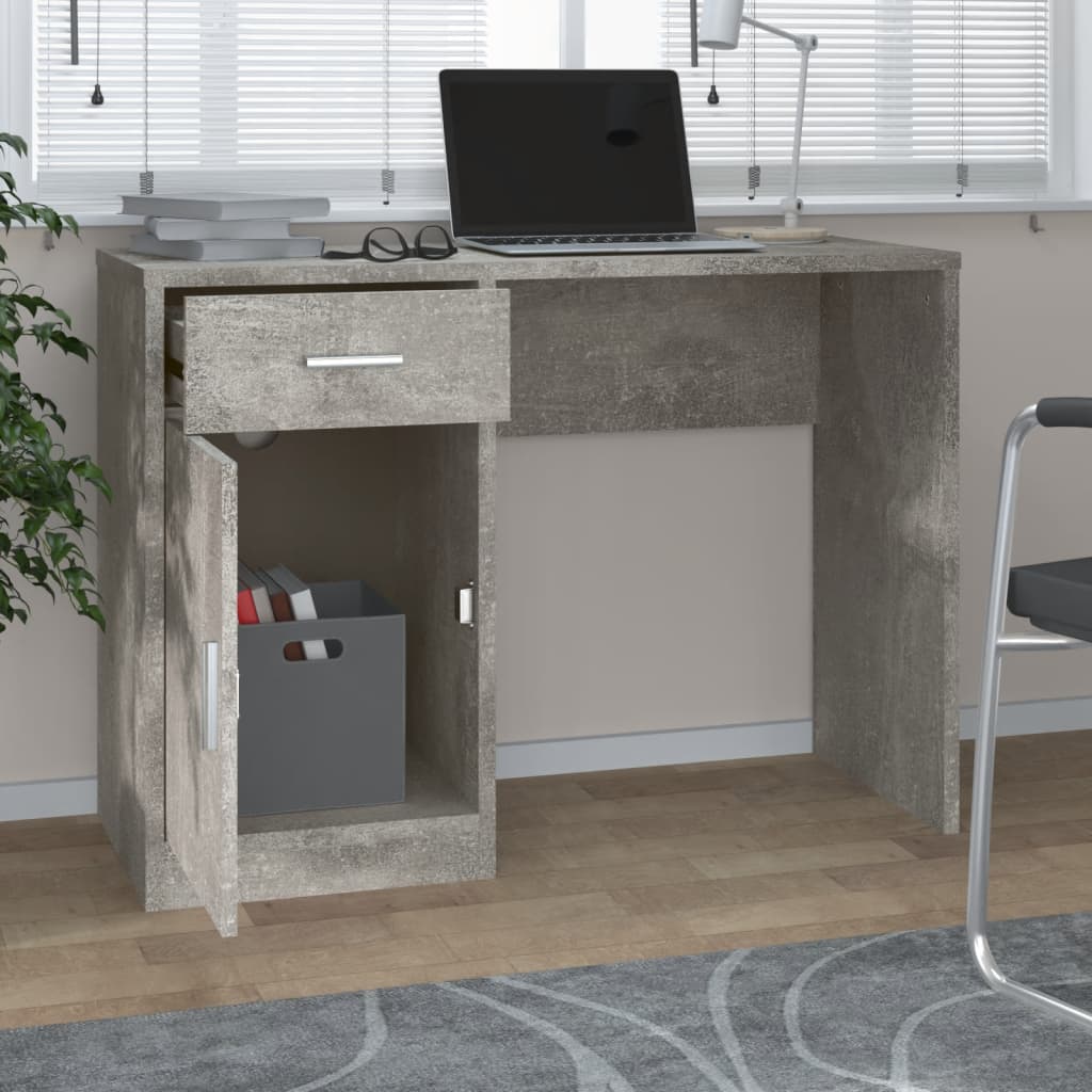 Bureau met kast en lade 100x40x73 cm bewerkt hout betongrijs is nu te koop bij PeponiXL, paradijselijk wonen!