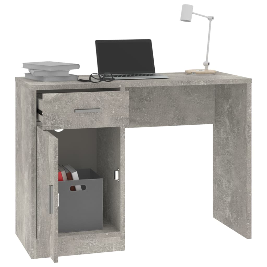 Bureau met kast en lade 100x40x73 cm bewerkt hout betongrijs is nu te koop bij PeponiXL, paradijselijk wonen!