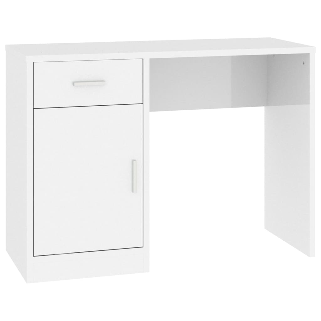 Bureau met kast en lade 100x40x73 cm bewerkt hout hoogglans wit is nu te koop bij PeponiXL, paradijselijk wonen!