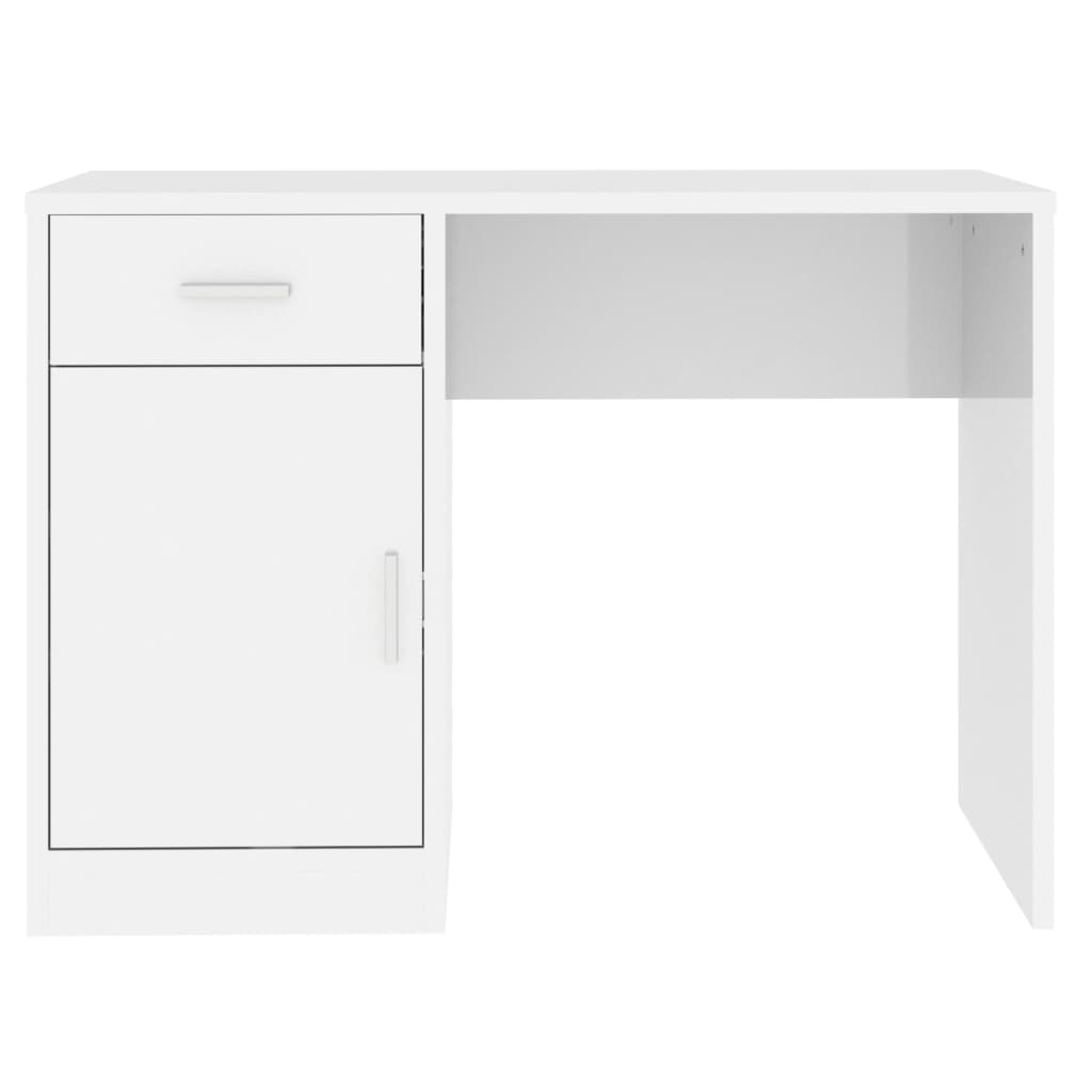 Bureau met kast en lade 100x40x73 cm bewerkt hout hoogglans wit is nu te koop bij PeponiXL, paradijselijk wonen!