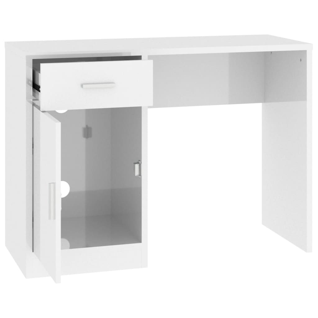 Bureau met kast en lade 100x40x73 cm bewerkt hout hoogglans wit is nu te koop bij PeponiXL, paradijselijk wonen!
